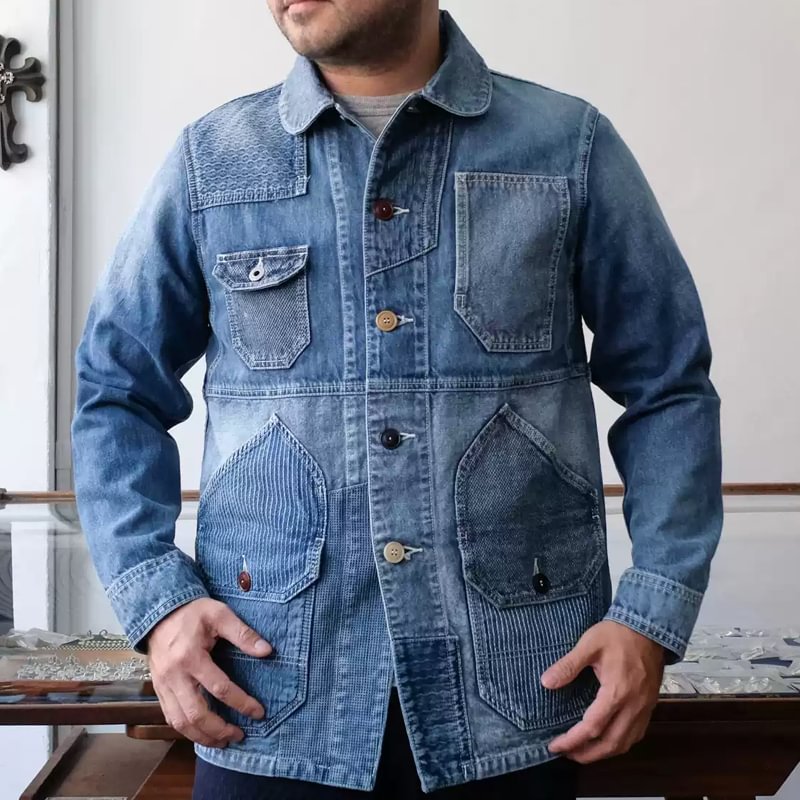 Casual Washed Panel Ragged Panel Distressed Cargo Jacket