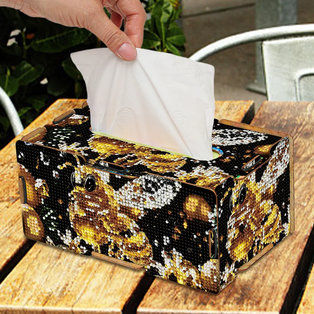 Diamond Painting Tissue Box Kits Decorative Rhinestone Craft Kit (Golden Bee)