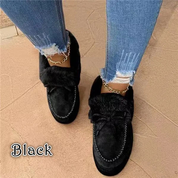 Winter Women Fashion Flat Shoes Suede Women Cute Soft Fur Padded Shoes Slip On Platform Ladies Casual Shoes