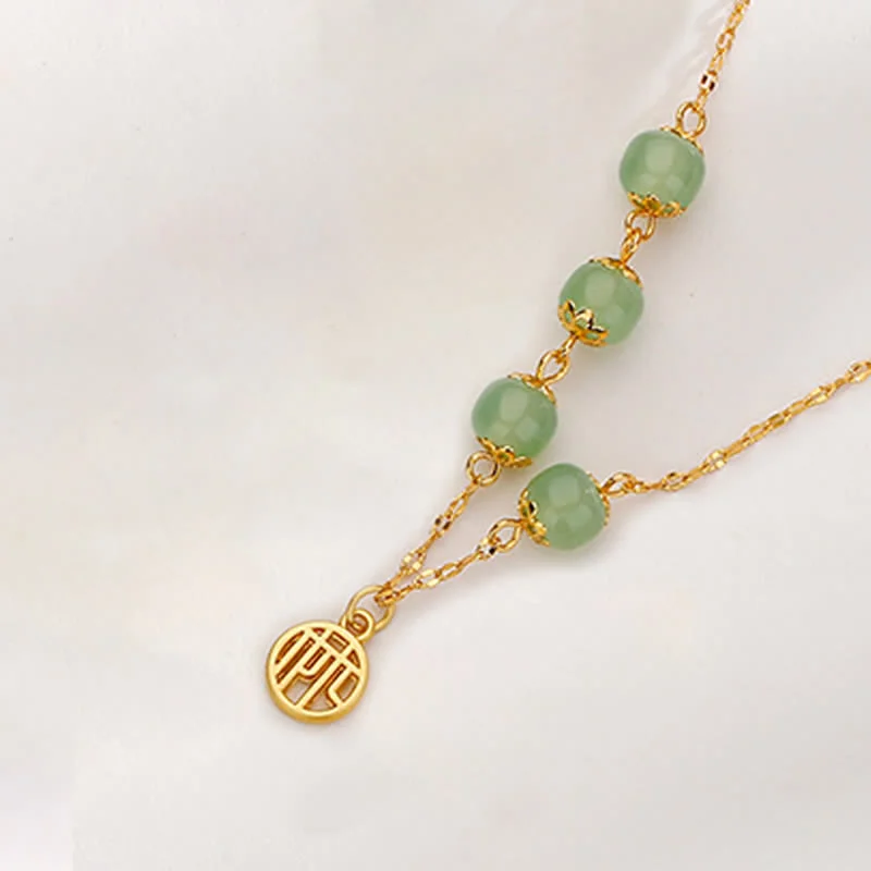 Jade Bead Peace Happiness Prosperity Chain Bracelet