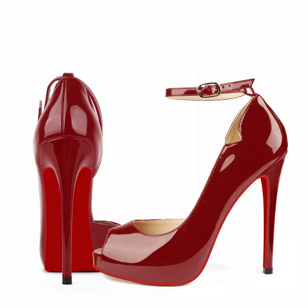 120mm Red Bottom Strap Platform Stilettos Pumps Patent-MERUMOTE