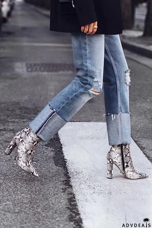 Snake Print High Heel Boots