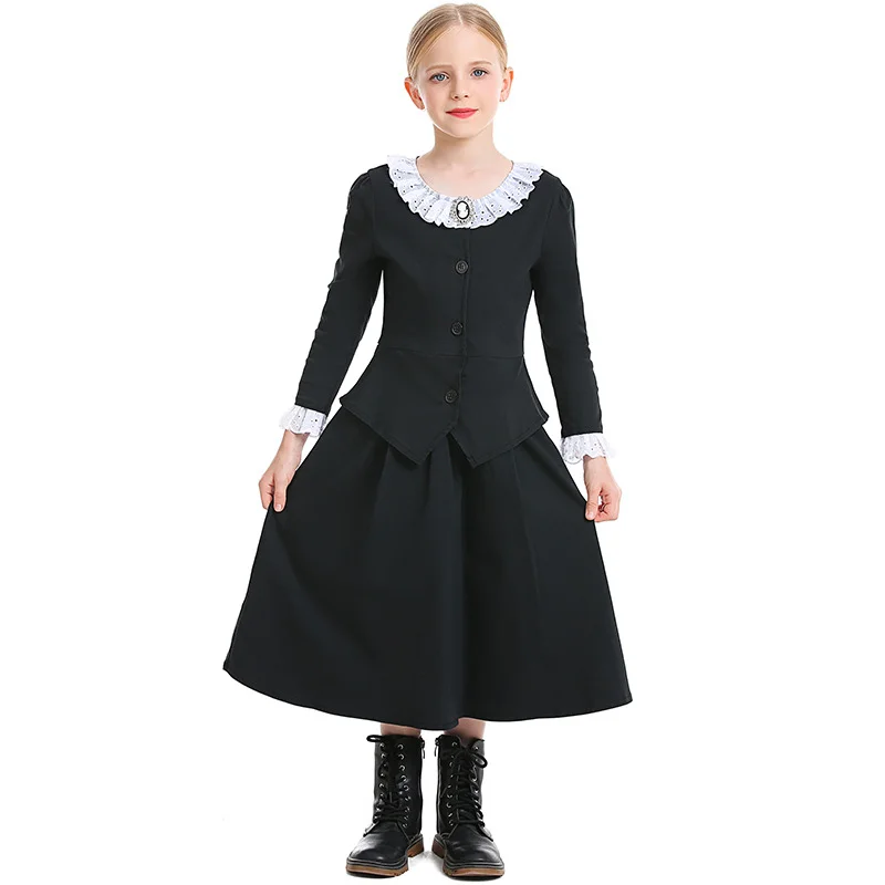 Kids Teacher Costume Medieval Retro Round Lace Collar A Line Dress Costume  Novameme