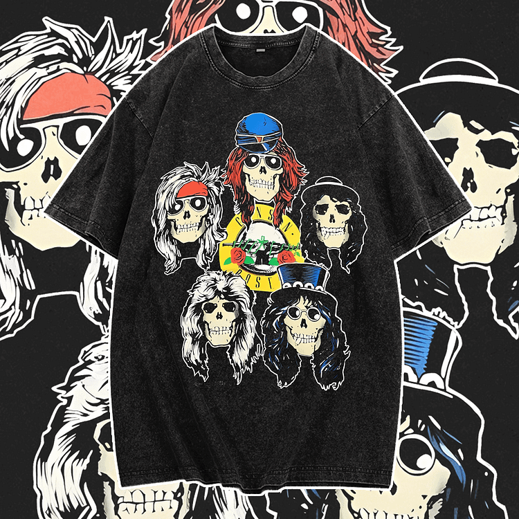 Davidhawaii100% Cotton Casual Eye-catching retro abstract rock band head portrait double-sided street T-shirt - 100% Cotton