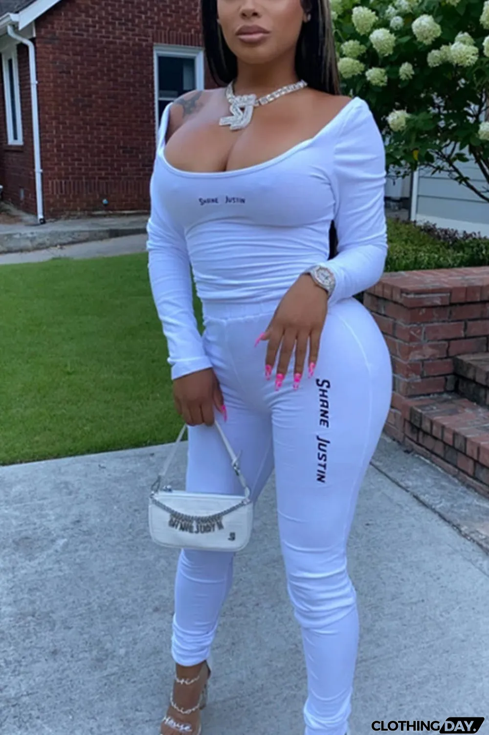 Red Casual Solid Letter O Neck Long Sleeve Two Pieces