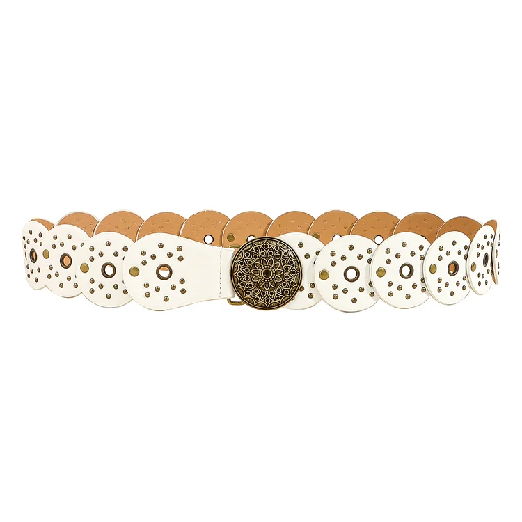 Retro Denim White Pattern Buckle Cowgirl Belt