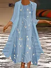 Casual Floral Autumn Chiffon Daily Coat With Skirt H-Line Regular Regular Size Two Piece Set for Women