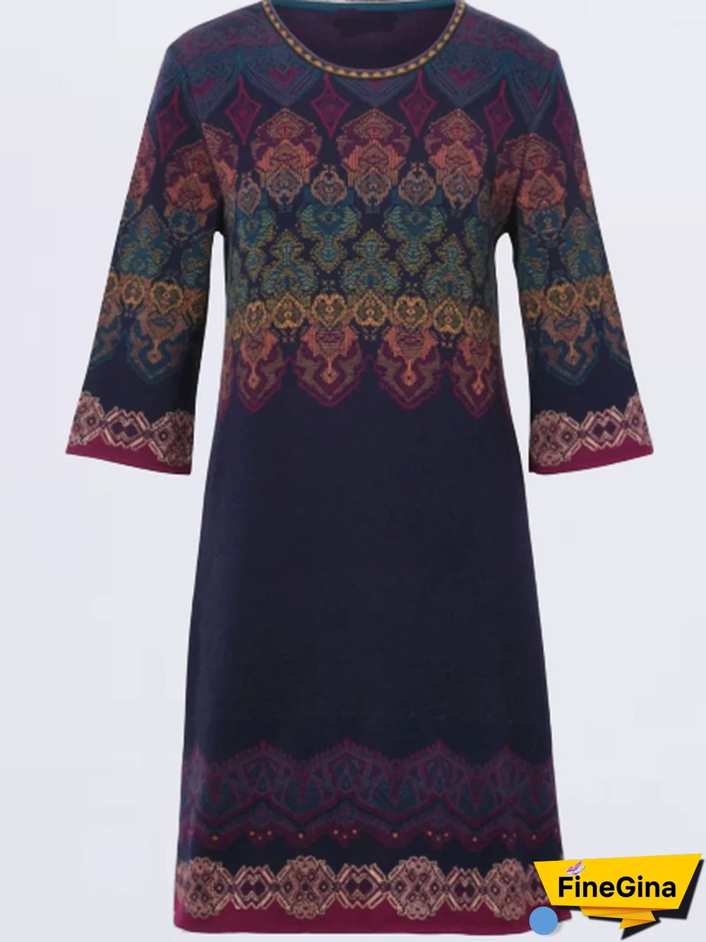 Women Long Sleeve Crew Neck Cotton Knitting Dress