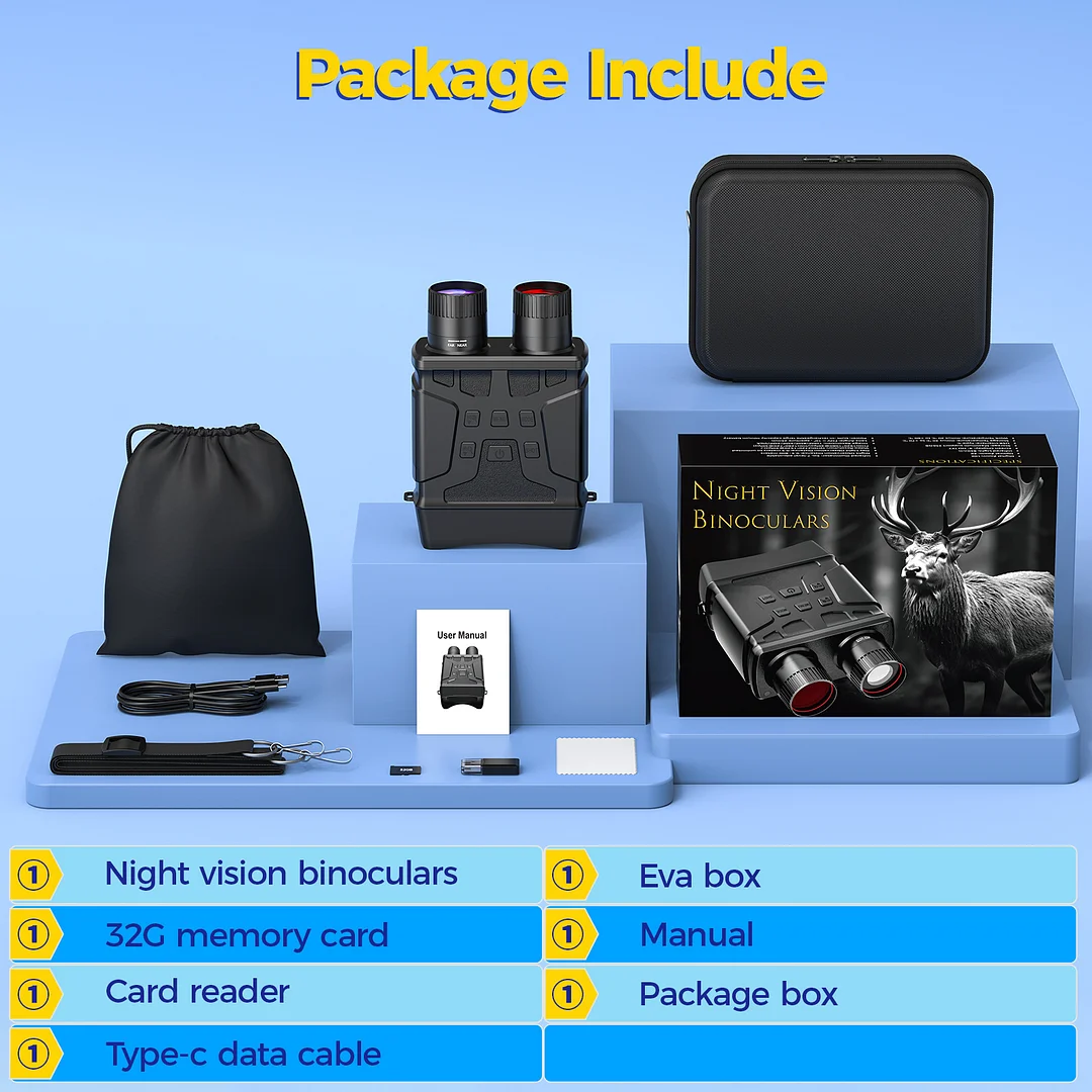 BEBANG Night Vision Goggles in 100% Darkness, 3W 850NM 7 Level Infrared Digital Night Vision Binoculars, Type-C Rechargeable, 32GB HD Photo & Video Capture, for Hunting, Patrol, Wildlife