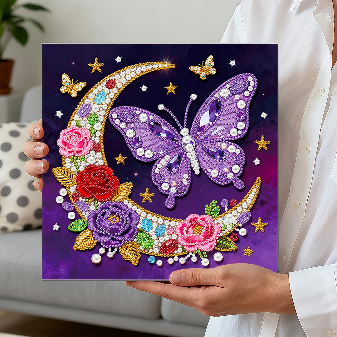 Moon Butterfly Art Diamond Painting Kit for Adults Home Decor 25x25cm With Frame