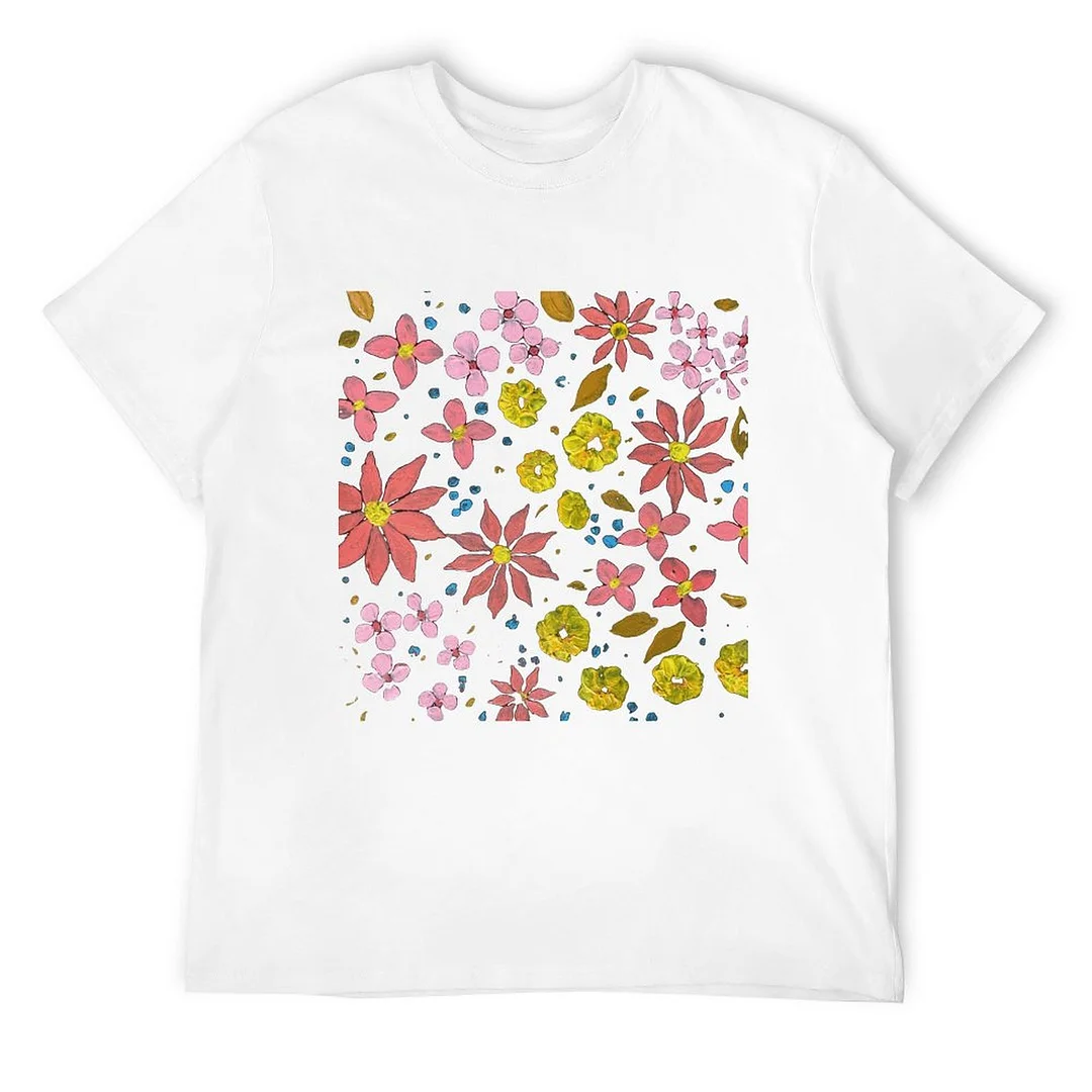 Women plus size clothing Printed Unisex Short Sleeve Cotton T-shirt for Men and Women Pattern Painting Flowers-Nordswear
