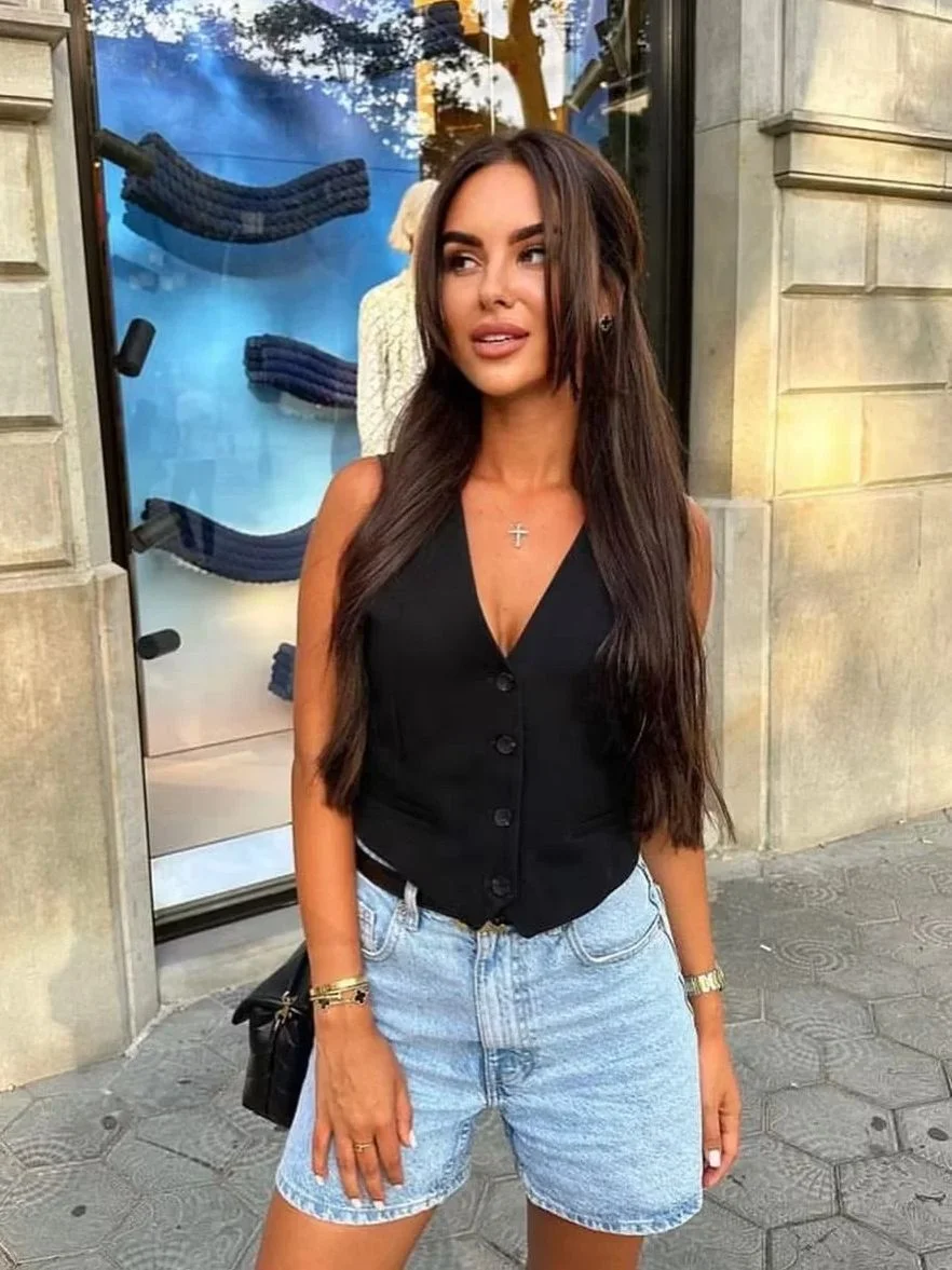 Nigikala Nigikala Color Y2K2025 Summer Leisure Repair Vest Sleeveless Vest Short Blouse Women A19531