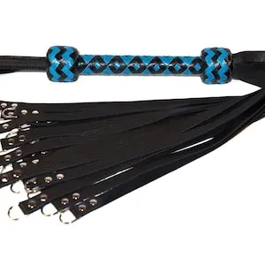 pornhint Pornhint Metal Tipped Dee Ring Flogger - Black Leather Tails - Heavy Impact - Your Choice of Handle Color and Braiding
