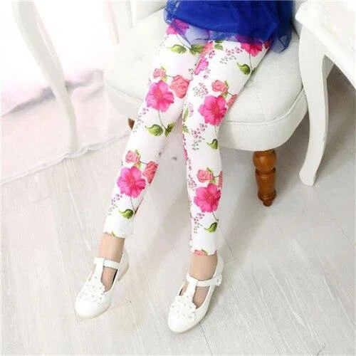 Kids Leggings Baby Girls Clothes Flower Printed Skinny Pants Children Cotton Pencil Trousers 2-11 Years Girl Leggings