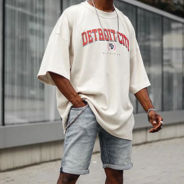 Retro Detroit City Print Mens Oversized a370