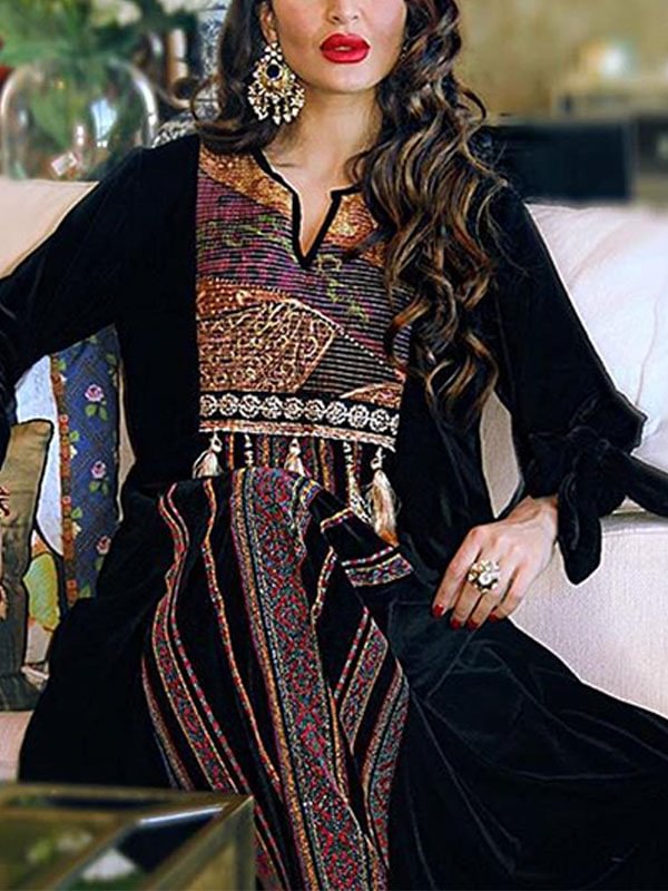 Black velvet colored pattern dress