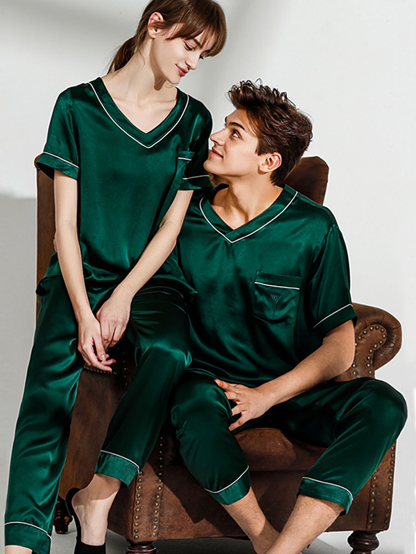 Green Lifestyle Couple's Silk Pajamas