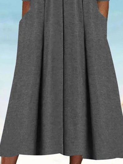 Women's Long Sleeve Square Collar Lace Stitching Midi Dress