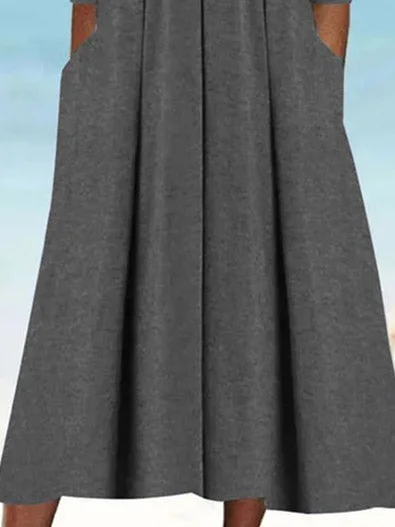 Women's Long Sleeve Square Collar Lace Stitching Midi Dress