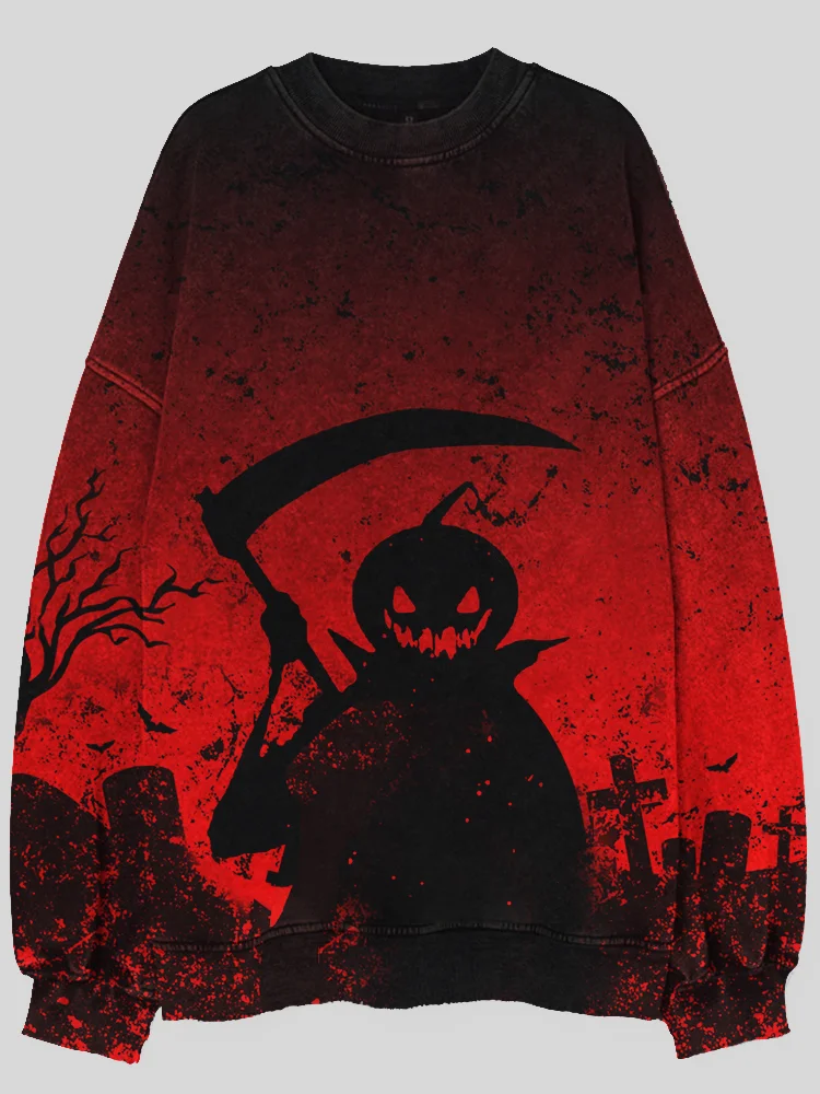 Broswear Halloween Scary Pumpkin Skull Face Print Sweatshirt