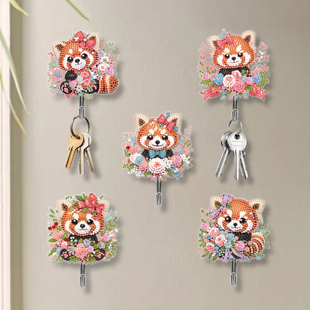 5Pcs Cartoon Raccoon Acrylic Diamond Art Hanging Hooks Diamond Painting Art Hanger
