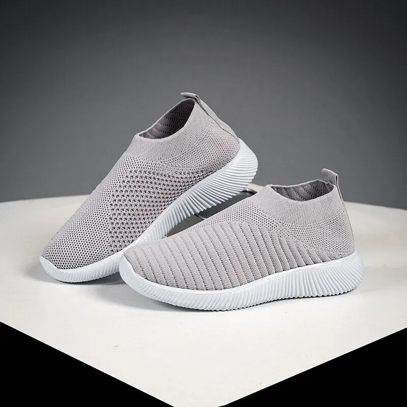 2021 new Women Spring Summer Soft Sneaker Knitted Mesh Vulcanized Shoes Casual Slip on Flat Walking Footwear Zapatos De Mujer