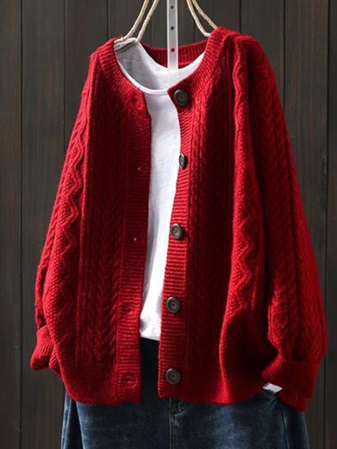 Women's Retro Artistic Loose Casual Button Cardigan Sweater