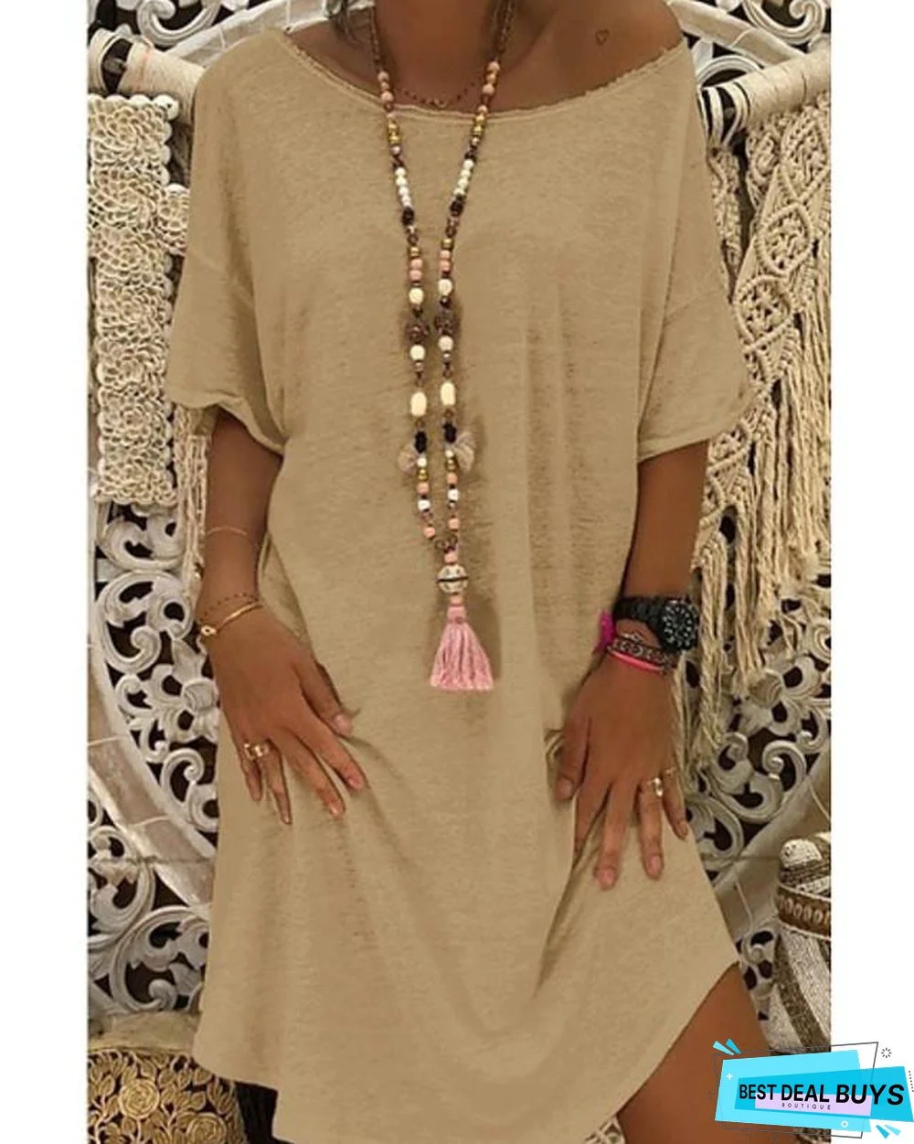 Women's T-Shirt Dress Tee Dress Knee Length Dress - Sleeveless Blue Yellow Blushing Pink Khaki Green-0220803