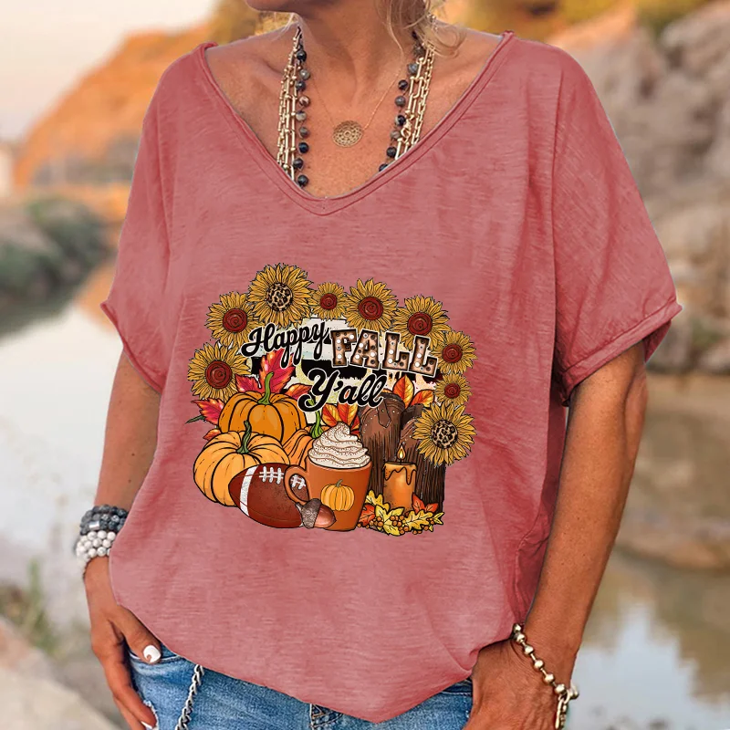 Happy Fall Y'all Printed Foral T-shirt