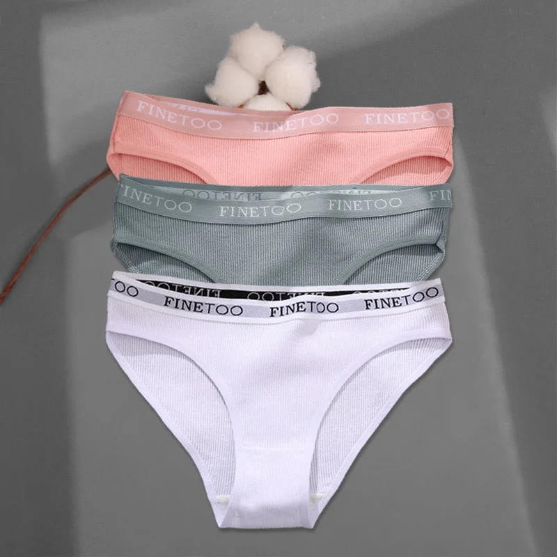 FINETOO Women's Cotton Panties 3Pcs/set Custom Letter Underwear M-2XL Women Briefs Plus Size Underpants Soft Female Panties 2022