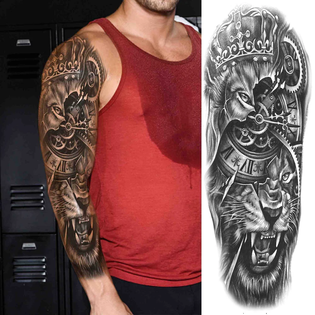 Sexy Wolf Full Flower Arm Temporary Tattoo Stickers For Men Body Art Sleeve Tattoo Decals Girl Women Waterproof Tatoo Fox Legs