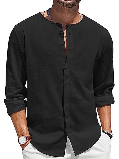 Men's Vintage Plain Long Sleeve Casual Shirt