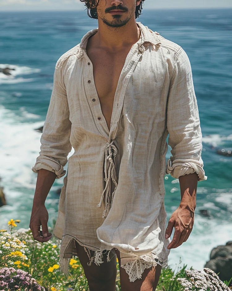 Men's Ethnic Bohemian Embroidered Linen Shirt