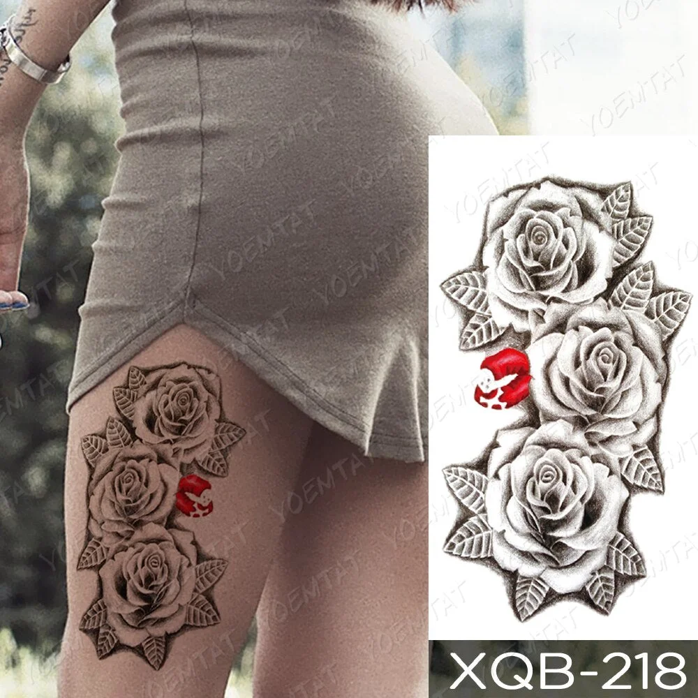Waterproof Temporary Tattoo Sticker Heart Shaped Diamond Flash Tattoos Rose Flower Lace Body Art Arm Fake Sleeve Tatoo Women