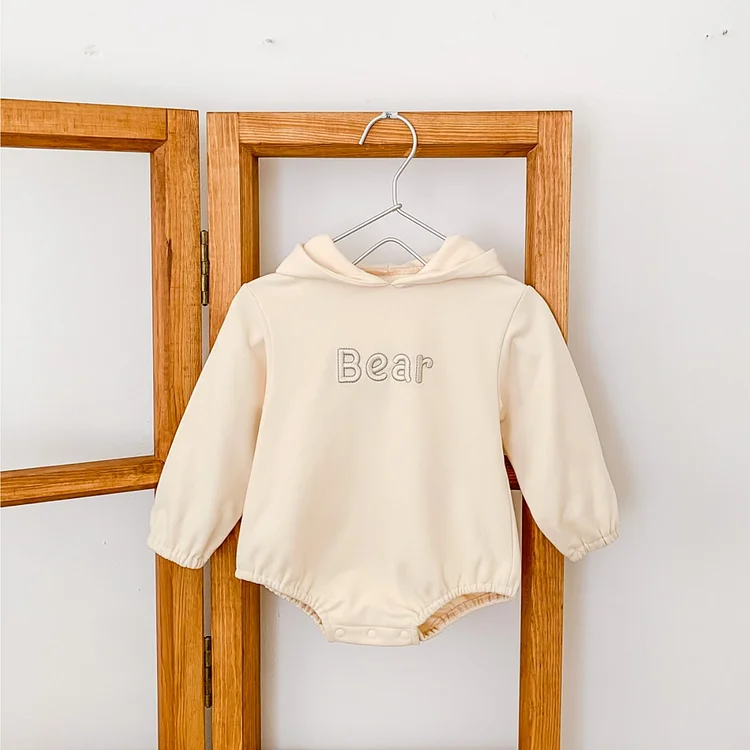 Baby Boy/Girl Solid Color Letter Print Long Sleeve Hooded Bodysuit