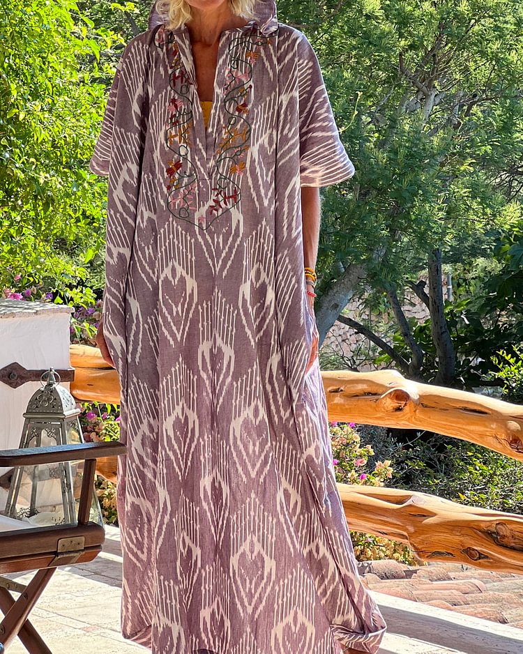 Embroidered Cotton and Linen Maxi Dress