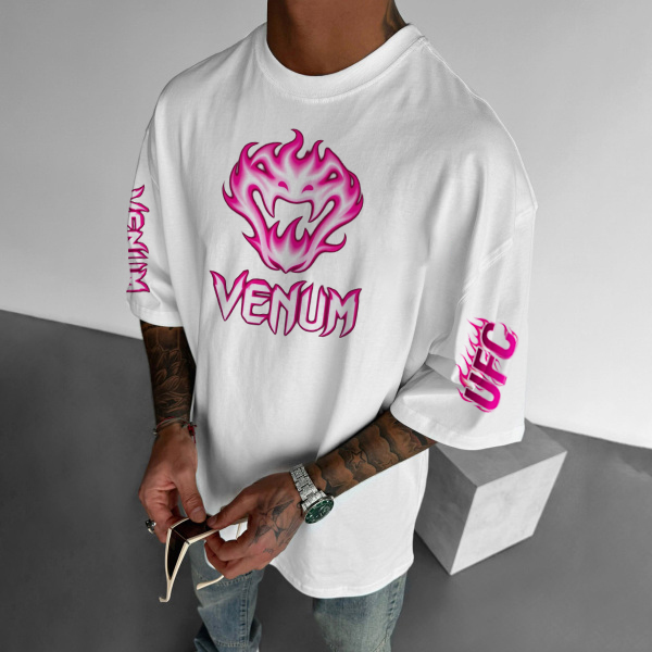 Men's White Loose Casual Combat Print Short-sleeved T-shirt / TECHWEAR CLUB / Techwear