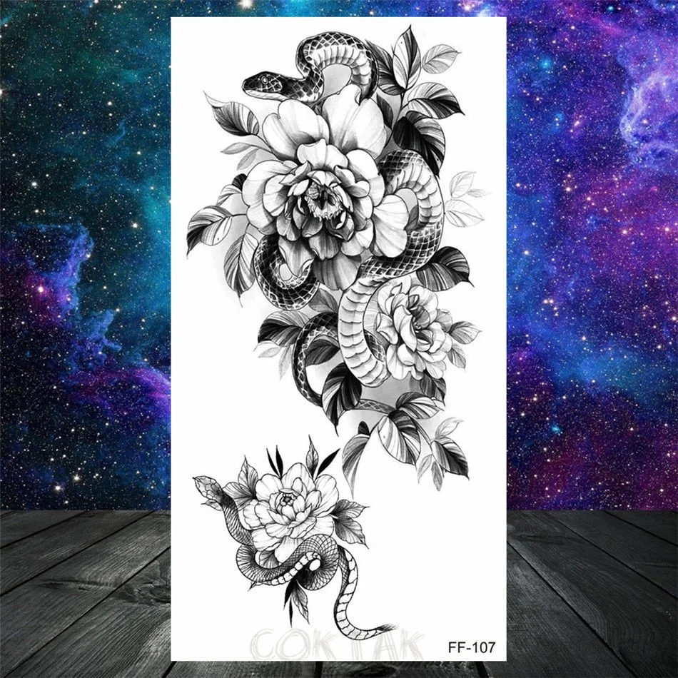 Owl Moth Jewelry Temporary Tattoo For Women Men Mandala Henna Flower Tattoo Mehndi Fake Pendants Geometric Tatoo Chest Back Lace