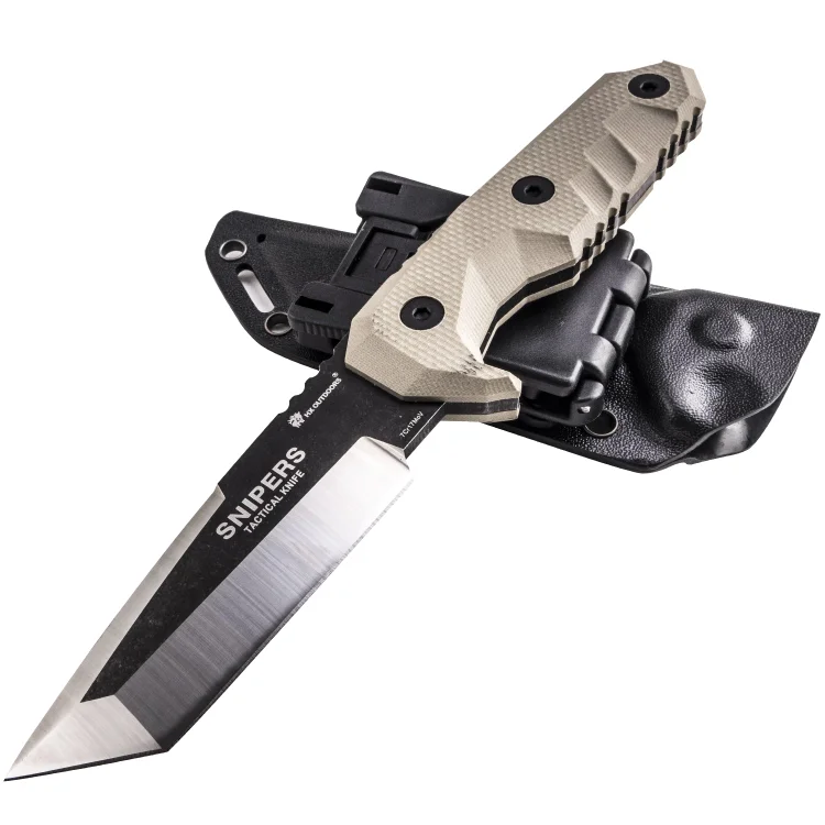 7Cr17 M.E. Snipers Tanto Full Tang Fixed Blade with Knife Brown G10 Handle(3.54'' )