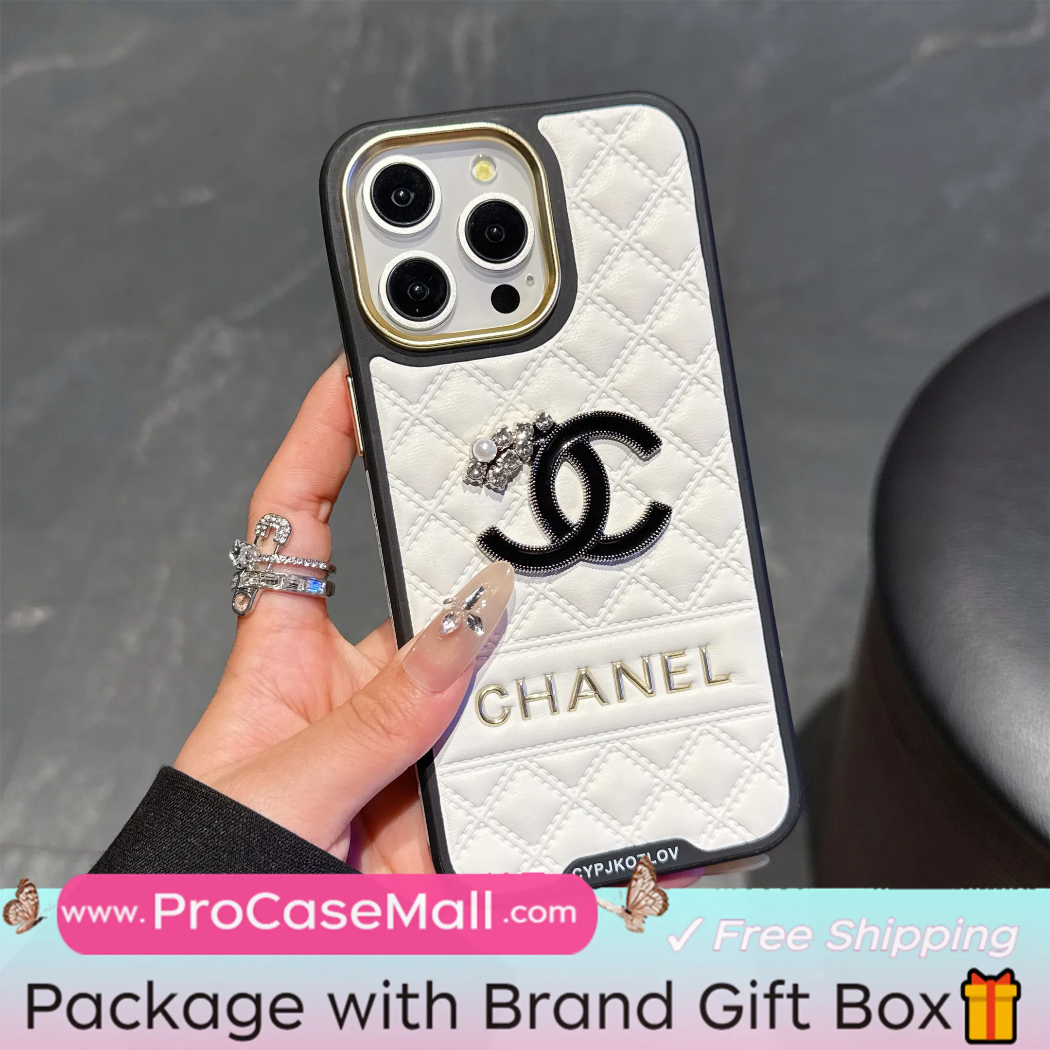 Embossed Chanel Diamond-Quilted Lambskin CC Logo Apple iPhone Case