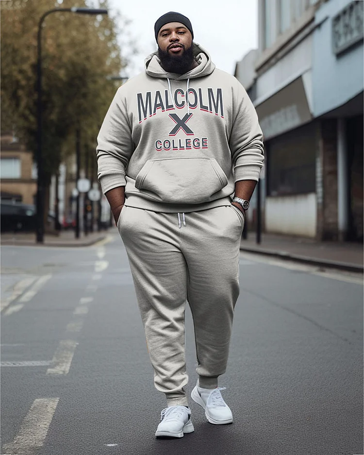 Men's Plus Size Malcolm X College Style Hoodie and Sweatpants Two Piece Set