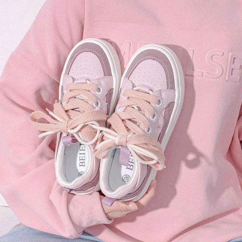 Women's Shoes 2022 New Fashion Spring Thick-Soled Women Sneakers Breathable Korean Style Low-top Comfy Casual Platform Shoes