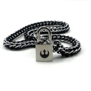 pornhint Pornhint Unisex Slave Collar with Rebel Alliance Symbol Lock in Silver and Black Star Wars Logo