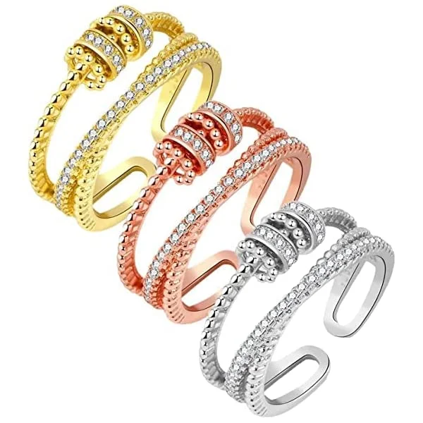 Jansio Threanic Triple-Spin Ring Riple Spin Ring, Feelief Zirconica Triple Fidget Ring, Vikanda Moissanite Ring Fidget Rings