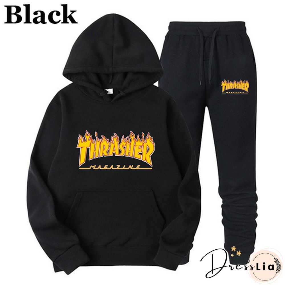Womens Men Hoodie Set Ladies Trackeduits Fashion Pullover Top Long Jogging Trousers Pcs