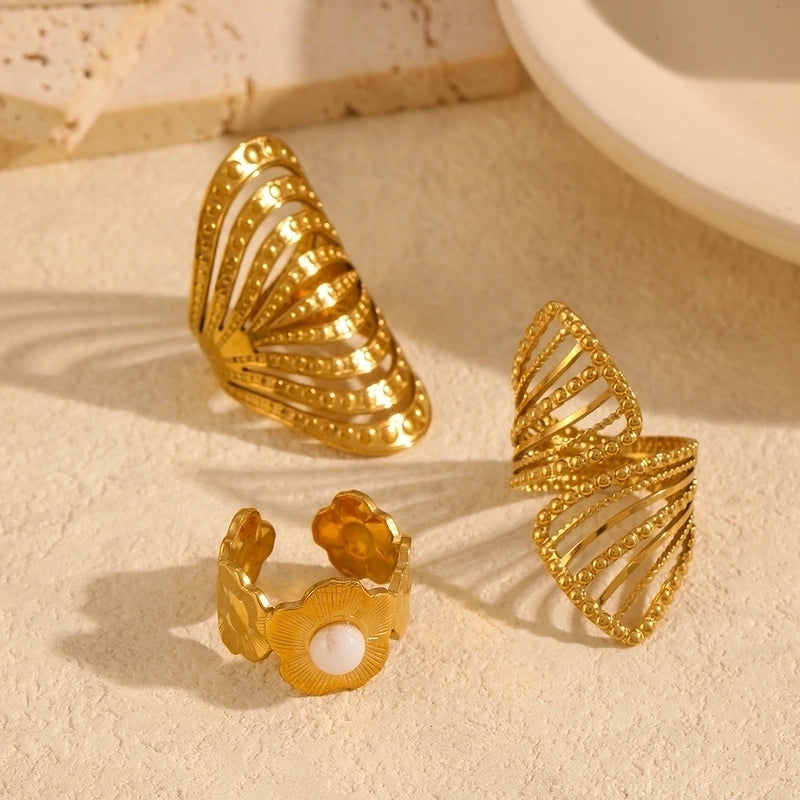 IG Style Vintage Style Exaggerated Geometric Flower 304 Stainless Steel 18K Gold Plated Rings