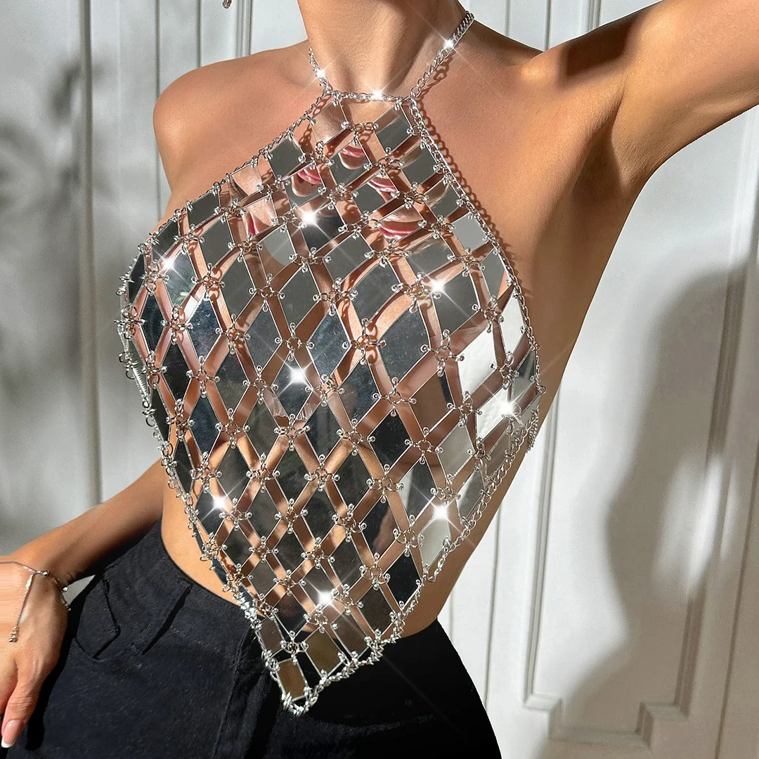 Uveng Uveng Neck Sling Vest Stitching Acrylic Fashion Ins Sexy Back Top Female Y22513