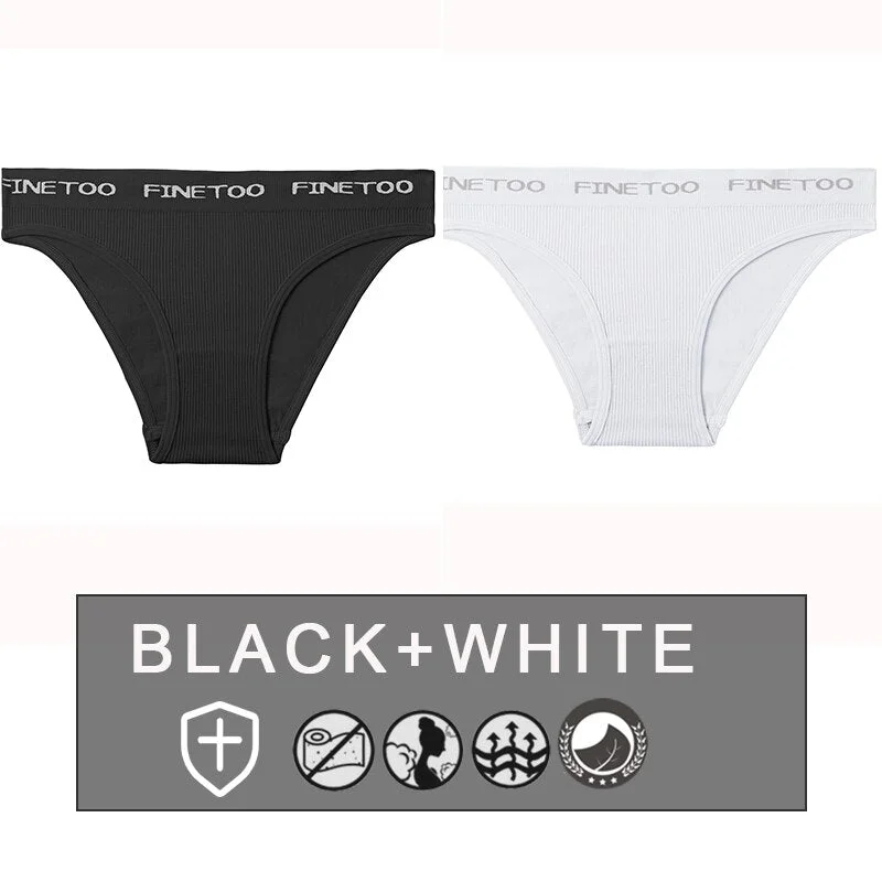 FINETOO 2PCS/Set Women's Seamless Panties Midi-Waist Femme Underpants Briefs Underwear Lingerie Letter Printed 9 Colors Pantys