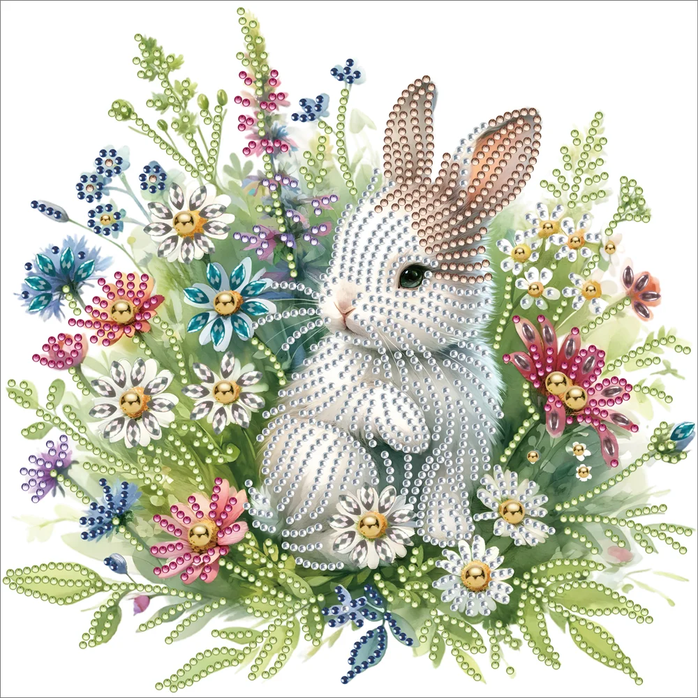 Diamond Painting - Partial Special Shaped Drill - Flowers Rabbit(Canvas|30*30cm)