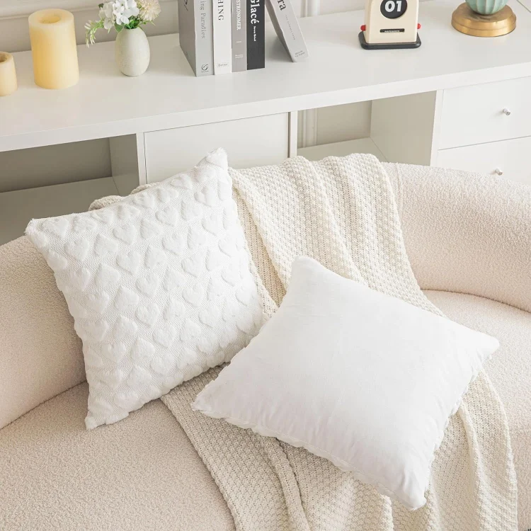 Sanmadrola Pillow Covers 2 Pack Heart Love Cute Decorative Throw Pillow Covers 18x18 Soft Plush Faux Fur Wool Pillow Covers for Couch Sofa Home Valentines Day 